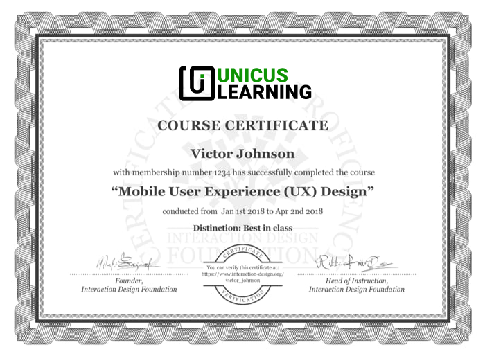 Unicus learning certificate